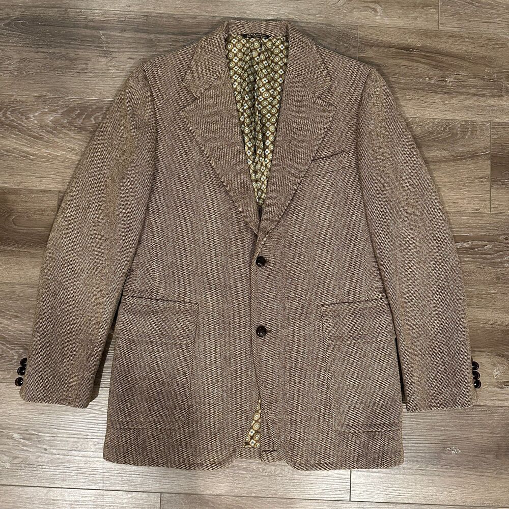 Vintage 70s Brown Textured Double Knit Two Button Sport Coat Blazer ~38R